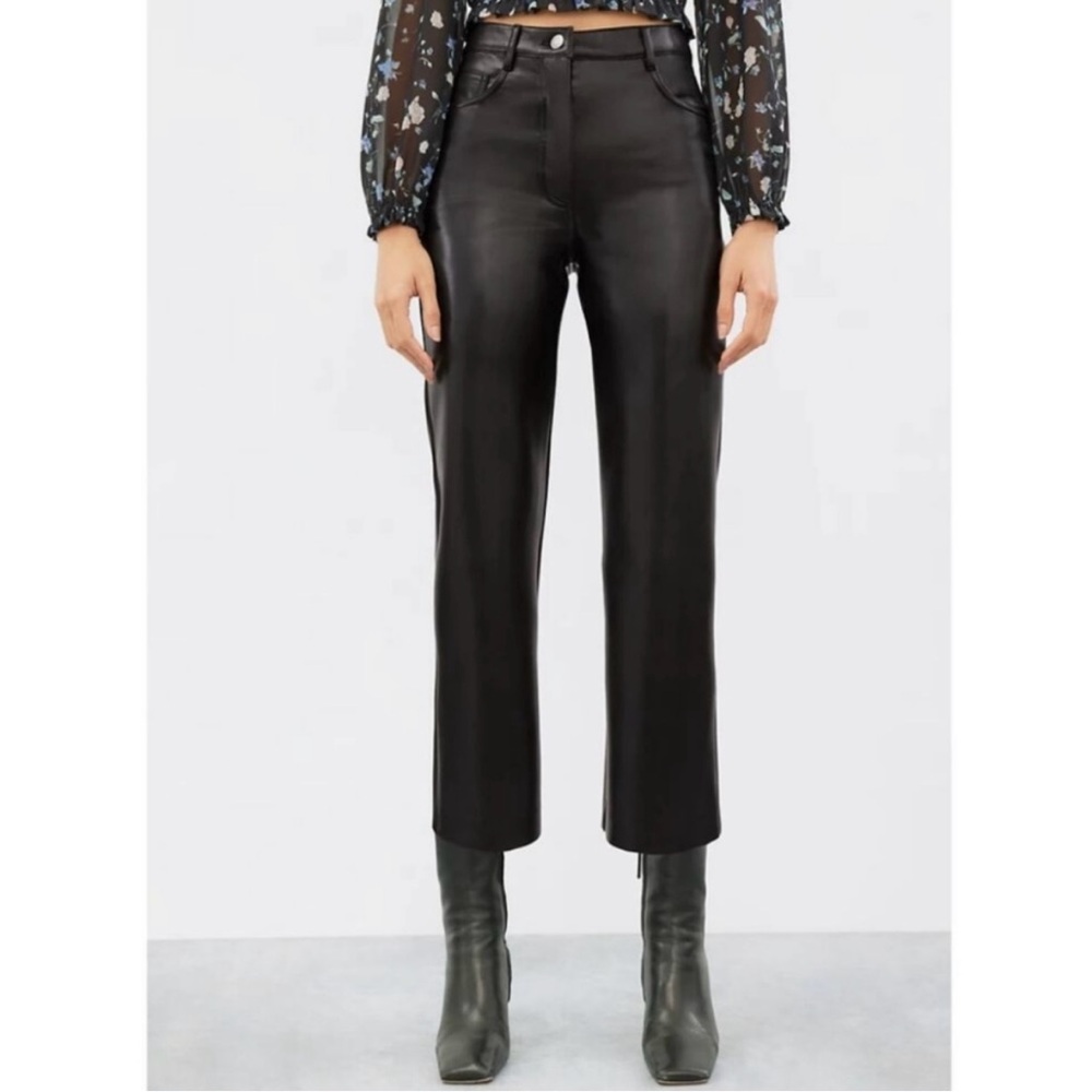 Wilfred Black Cropped Leather-Look Straight Pants